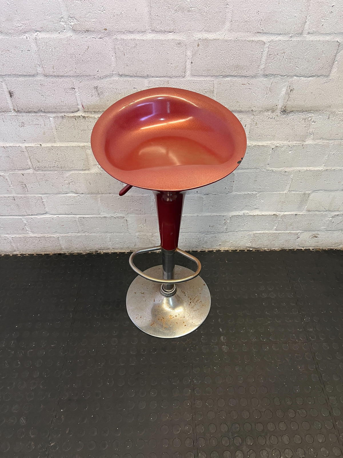 Retro Red Bar Stool with Chrome Base - Minor Rust - 2ndhandwarehouse.com