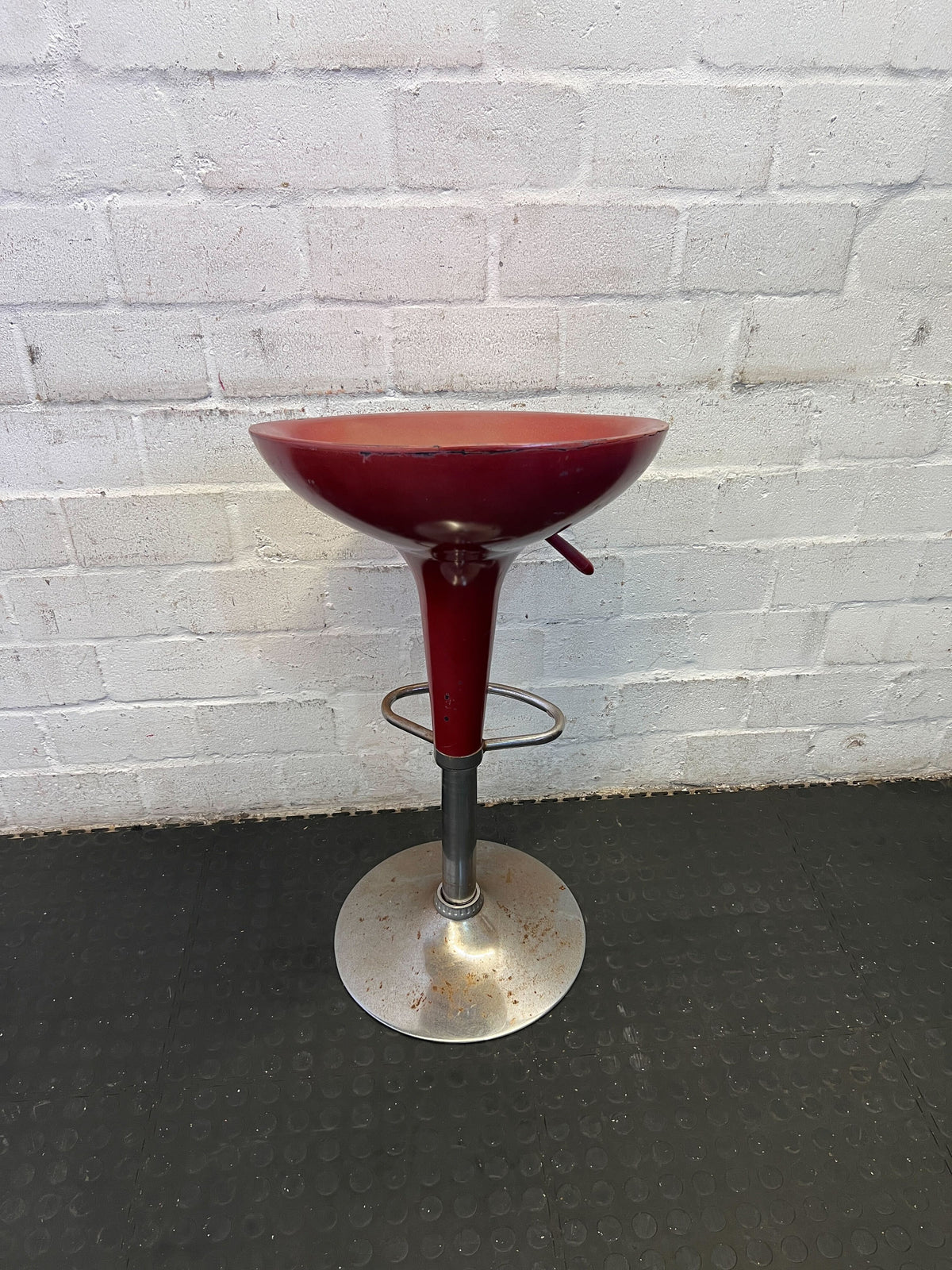 Retro Red Bar Stool with Chrome Base - Minor Rust - 2ndhandwarehouse.com