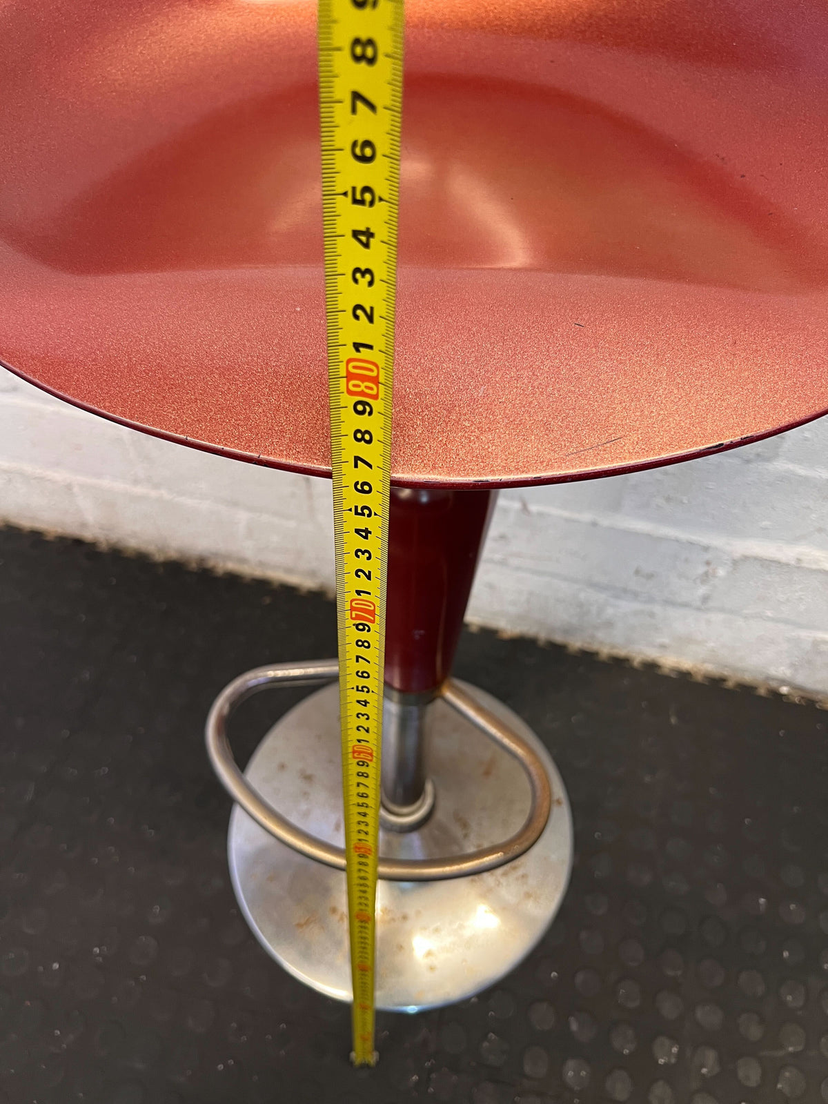 Retro Red Bar Stool with Chrome Base - Minor Rust - 2ndhandwarehouse.com