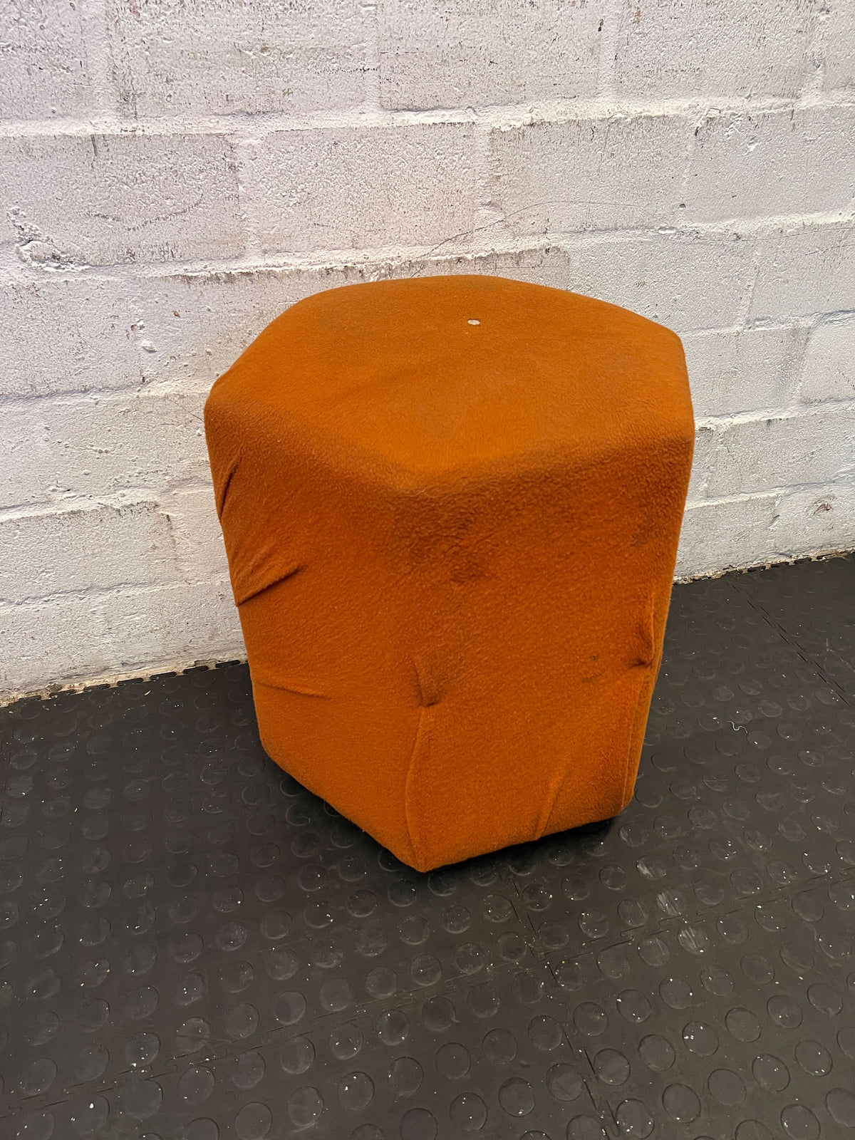 Stylish Orange Fabric Pouffe – Unique Shape with Minor Wear