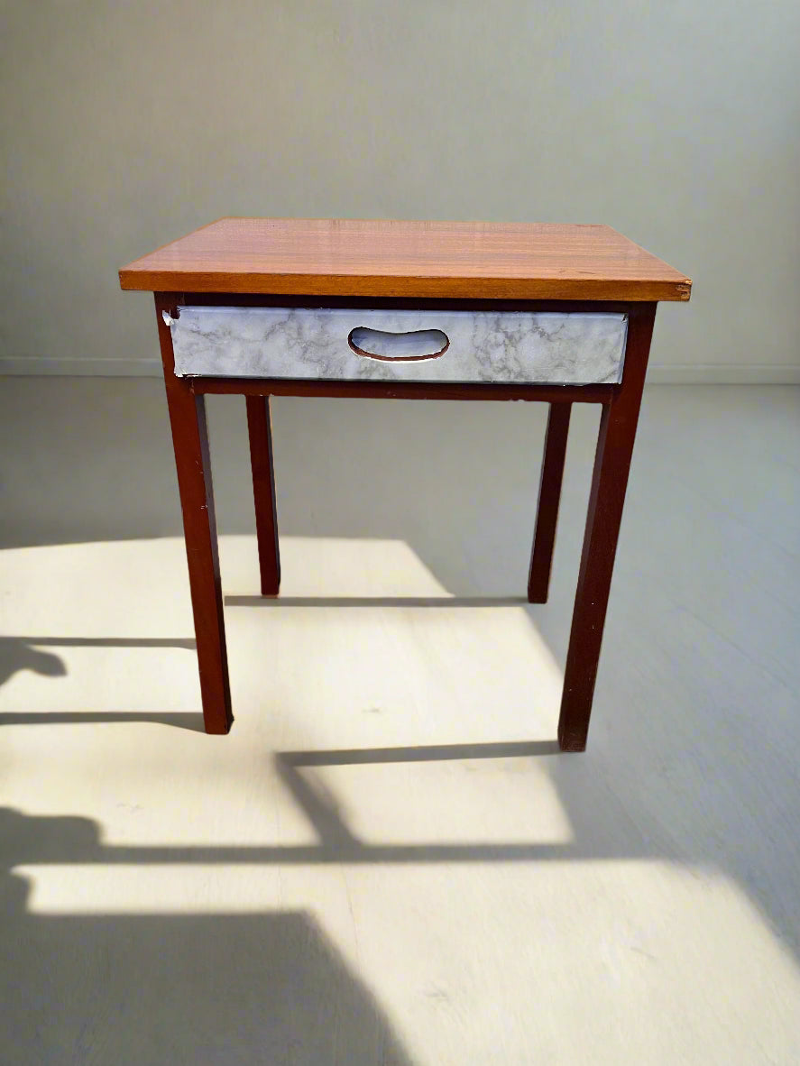 Charming Vintage Side Table with Marble Drawer - Minor Damage
