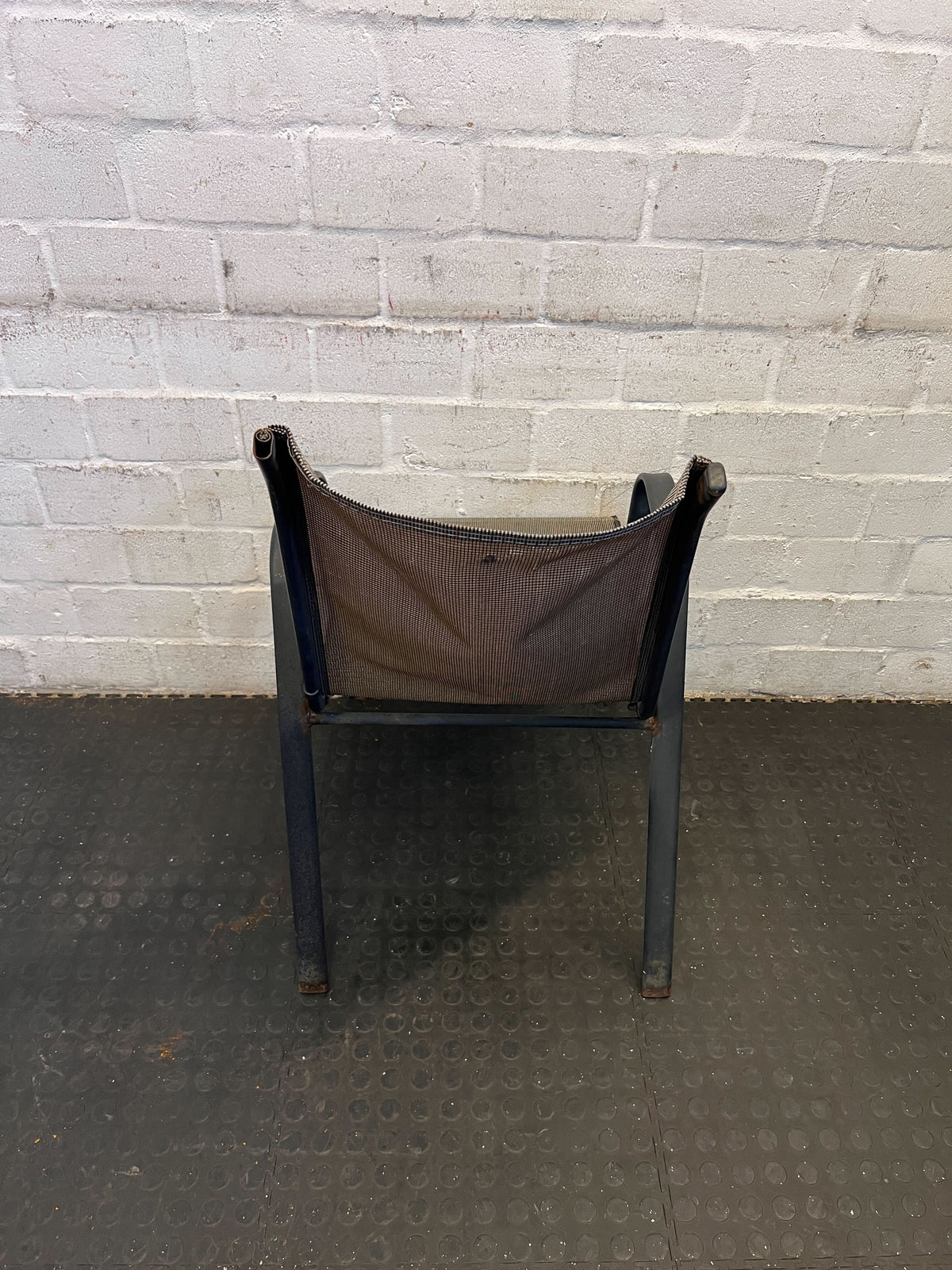 Sturdy Black Metal Outdoor Chair with Mesh Seat – Minor Wear