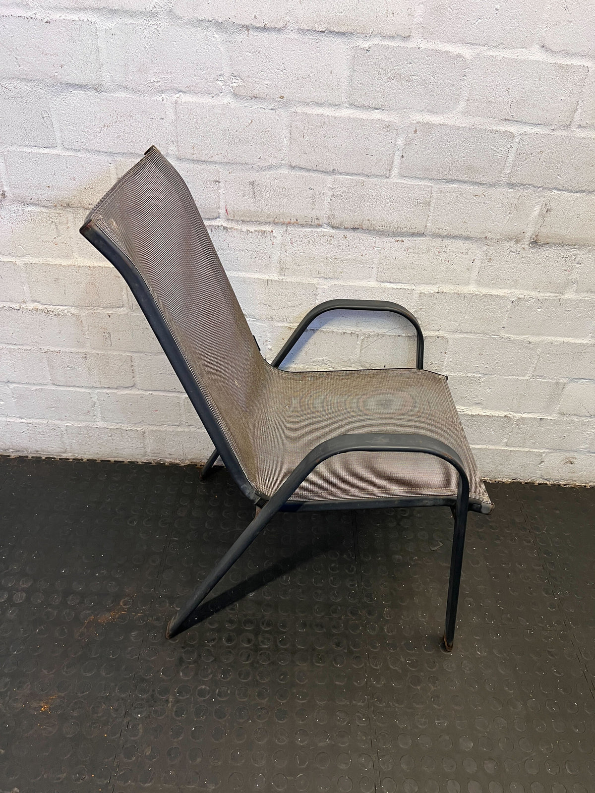 Sturdy Black Metal Outdoor Chair with Mesh Seat – Minor Wear