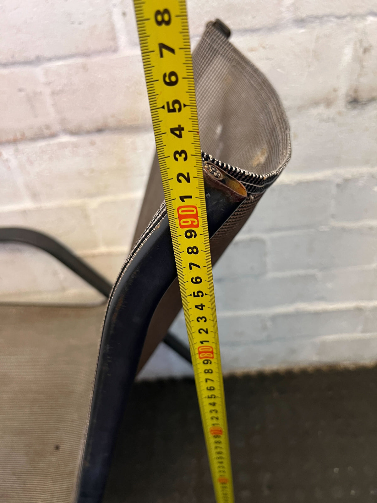 Sturdy Black Metal Outdoor Chair with Mesh Seat – Minor Wear