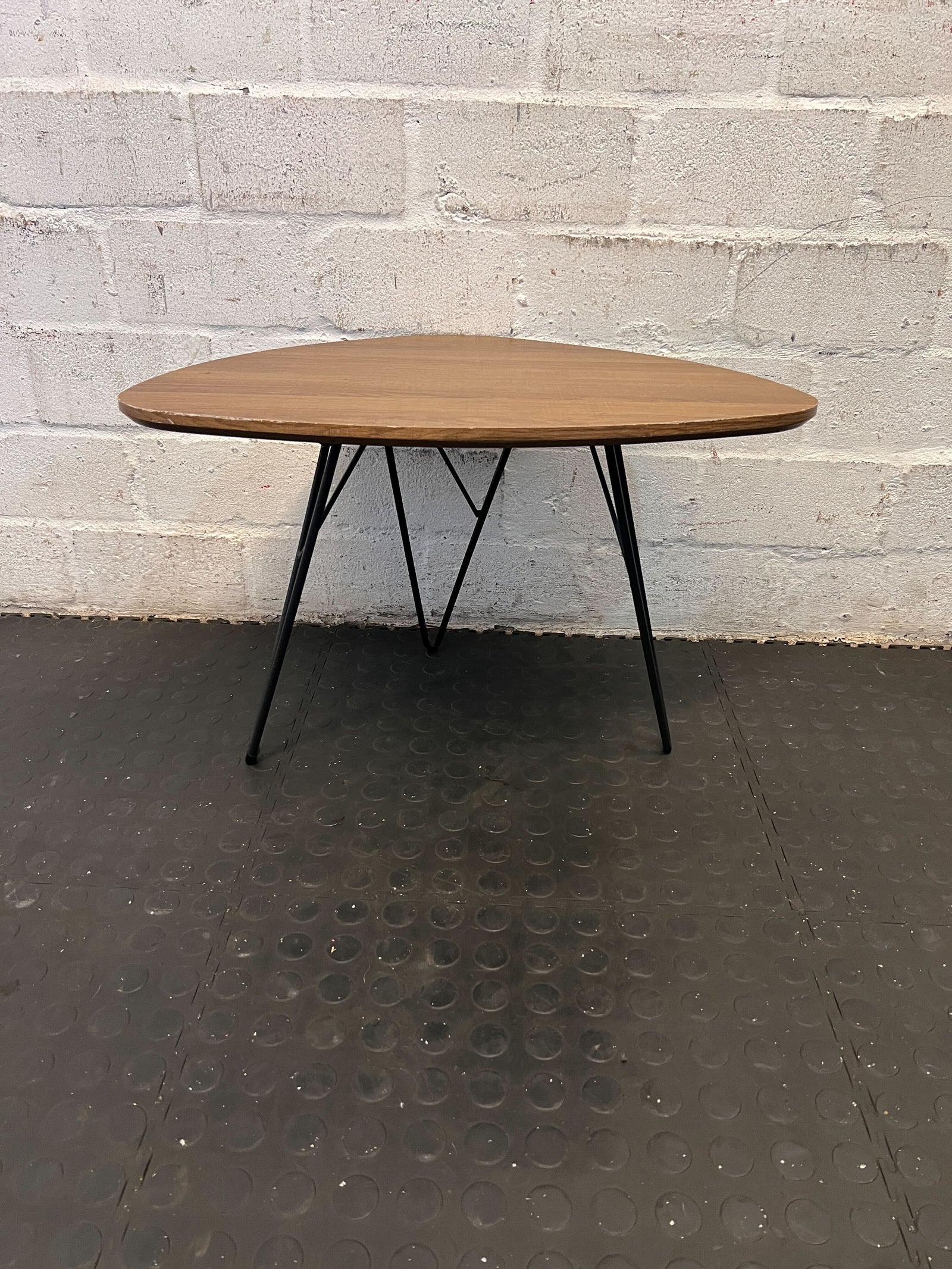 Mid-Century Modern Wooden Coffee Table with Black Metal Legs - Small