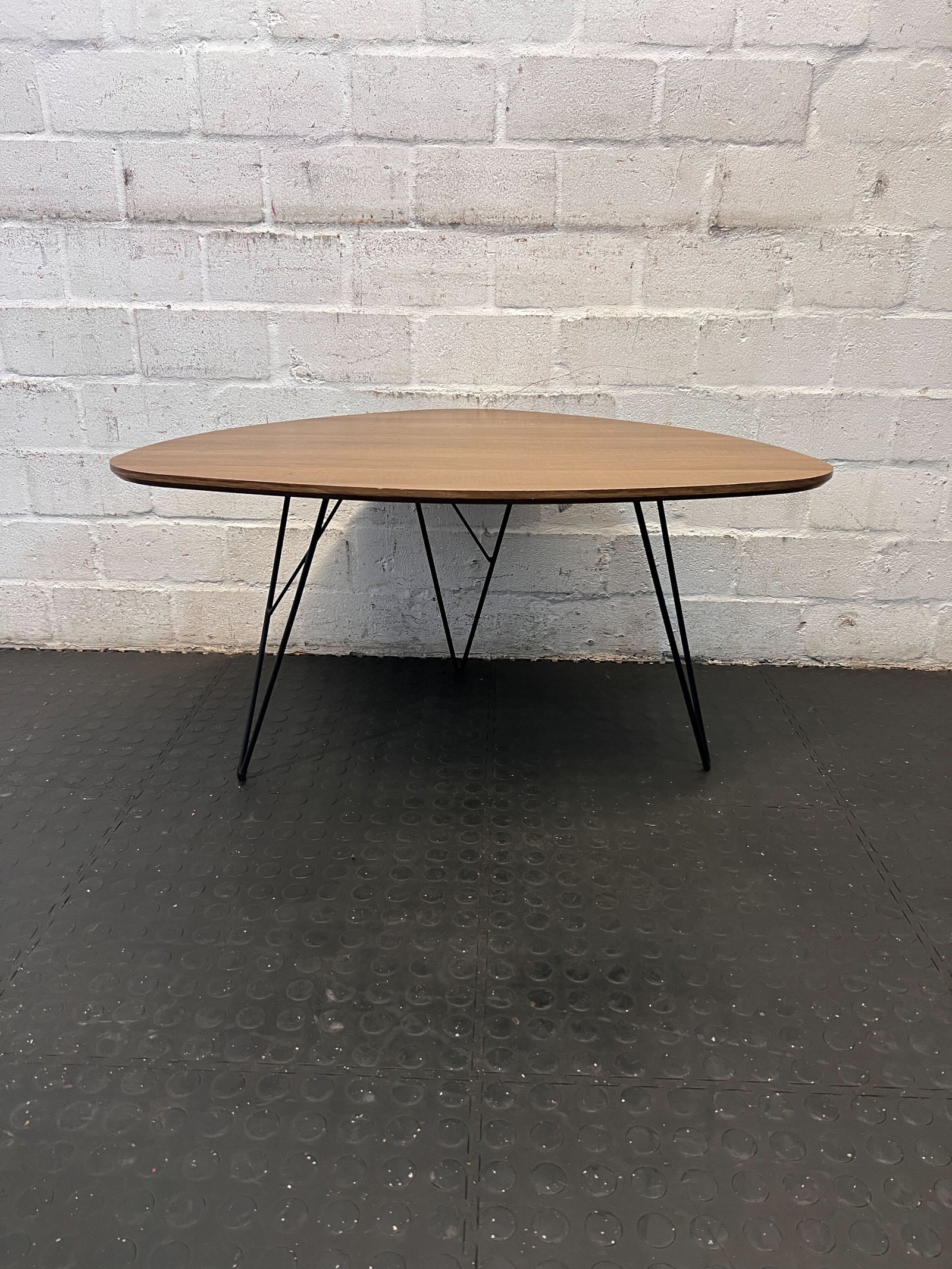 Artistic Triangular Wood Coffee Table with Black Legs – Medium - REDUCED