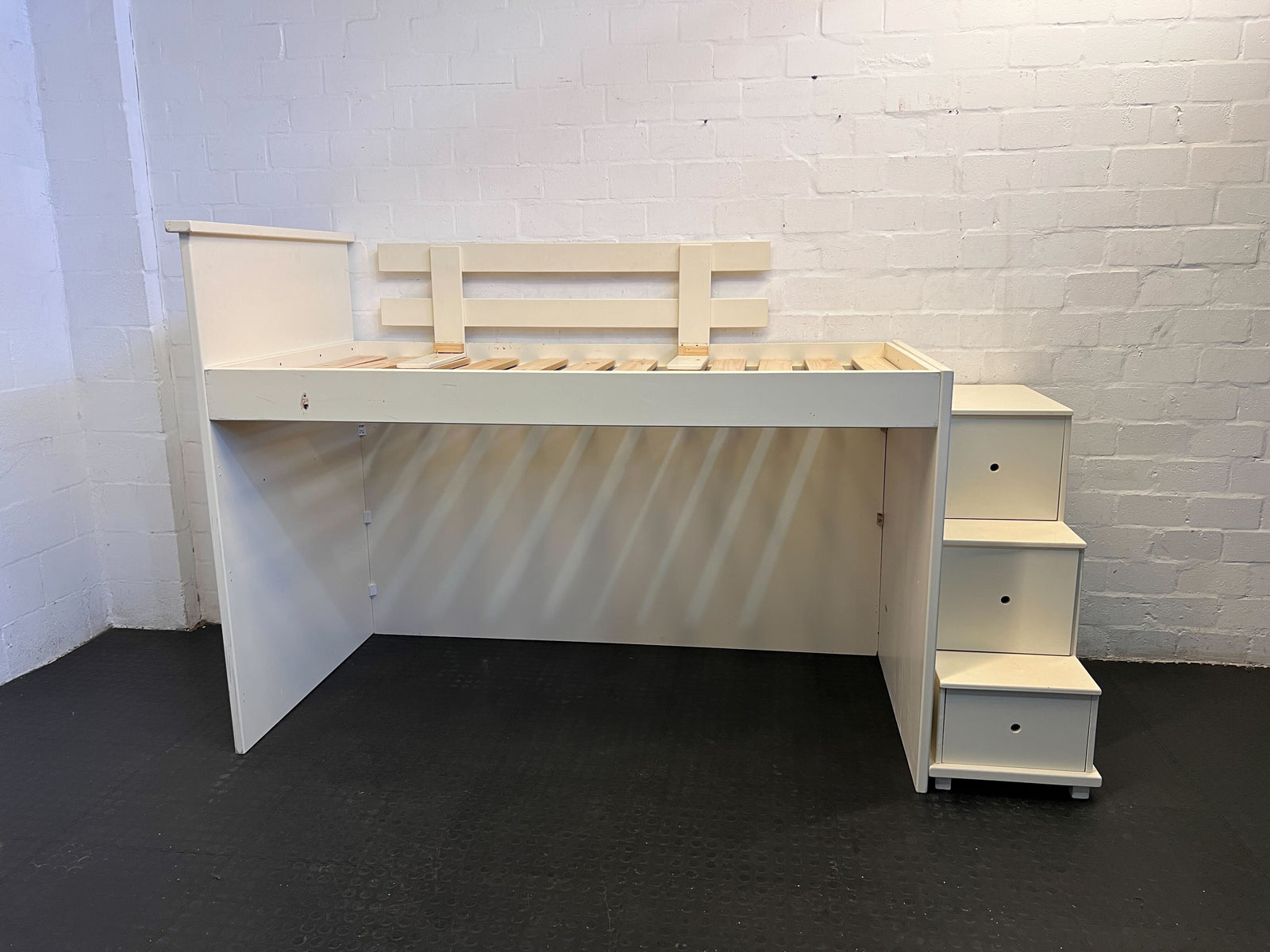 Stylish White Wooden Loft Bed with Storage Steps - Excellent Condition