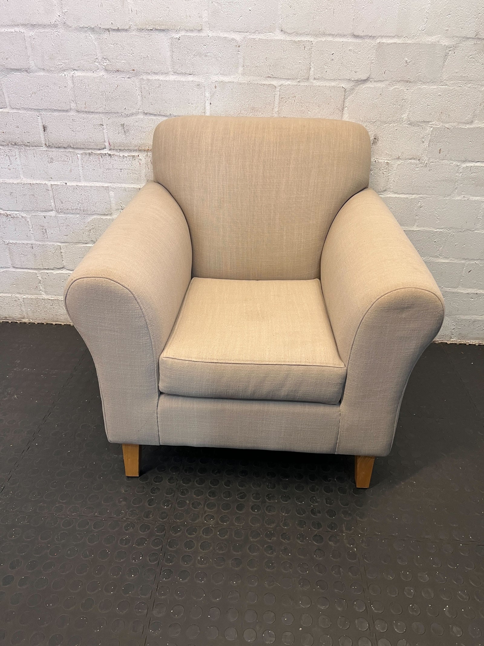 Cozy Cream Fabric Armchair with Minor Wear