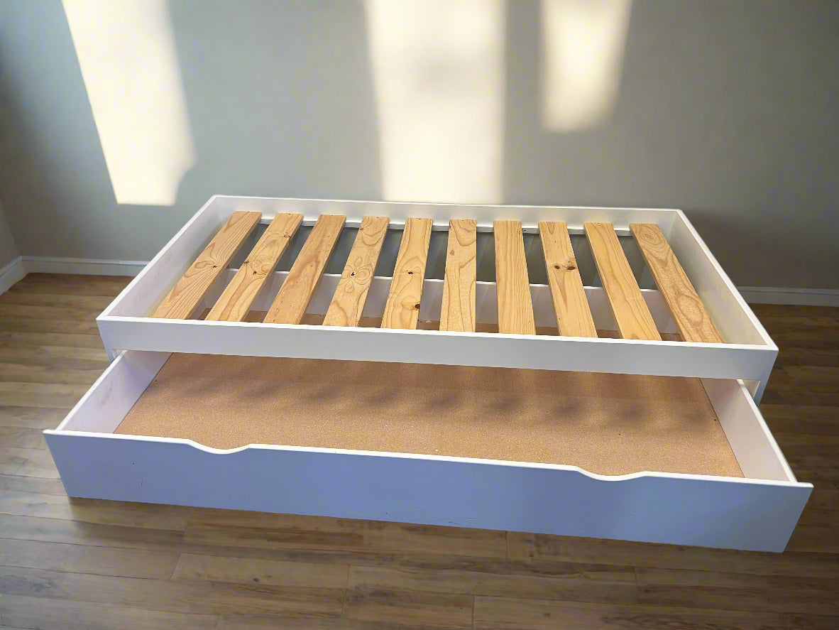Stylish White Wooden Bed Frame with Pine Slats - REDUCED