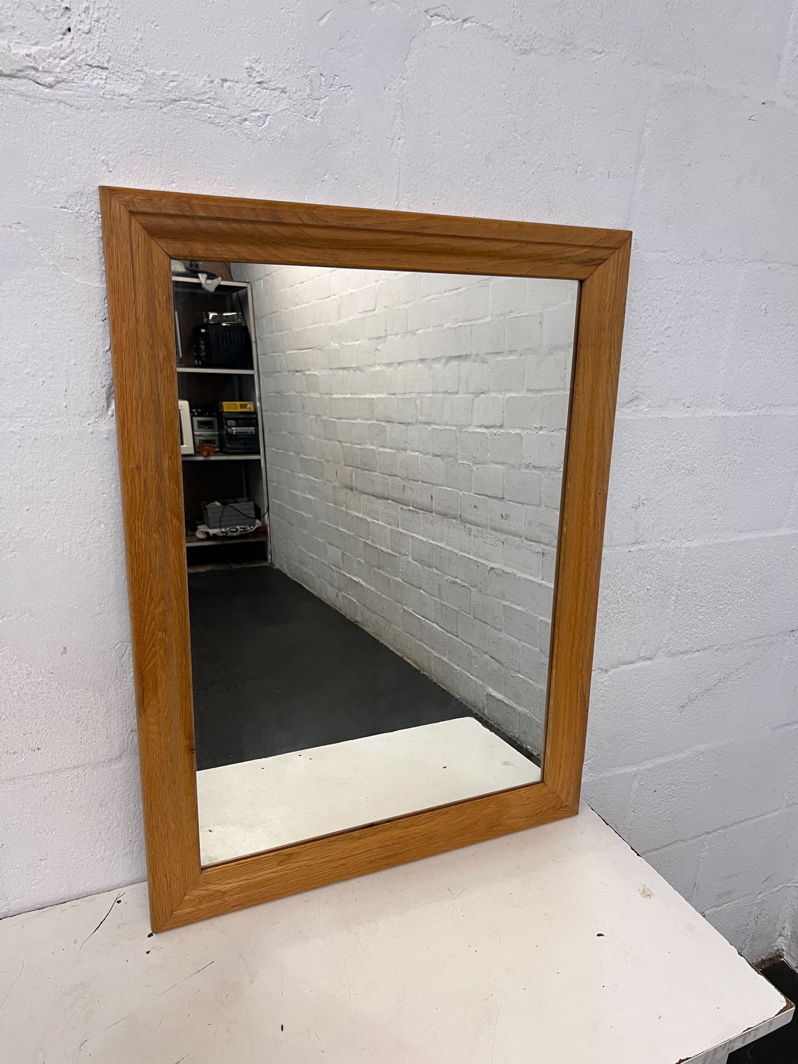 Classic Oak Frame Wall Mirror with Minor Scratches
