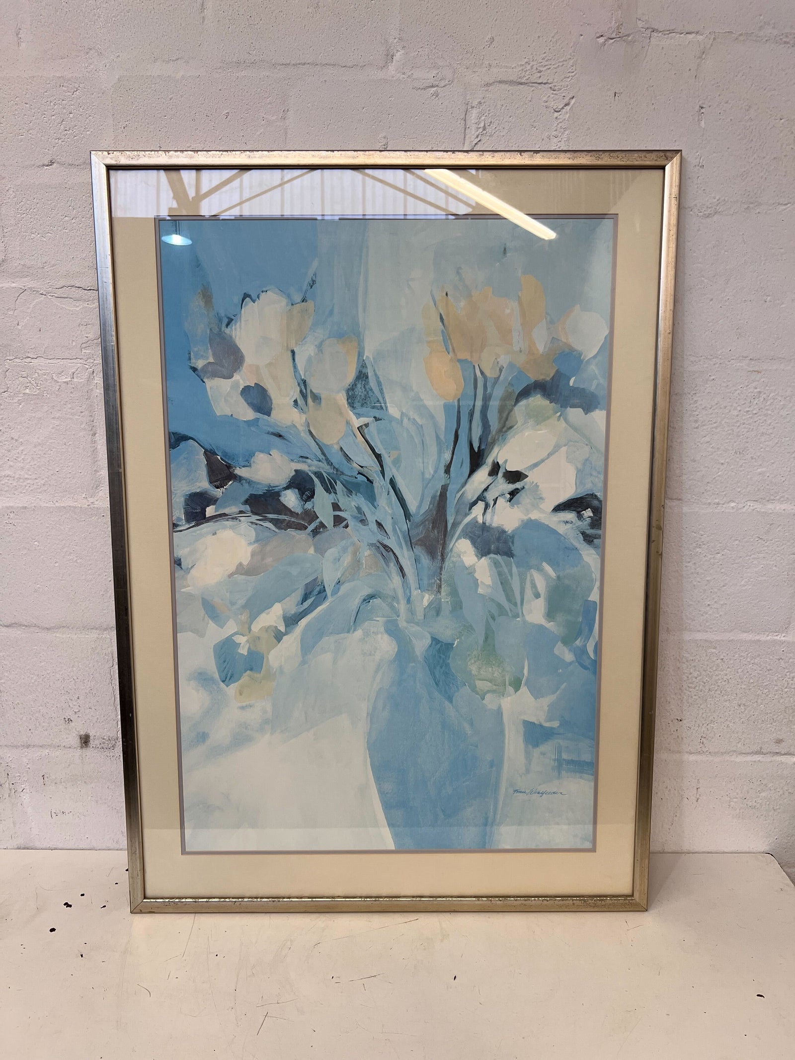 Elegant Framed Floral Artwork in Soft Blue Tones