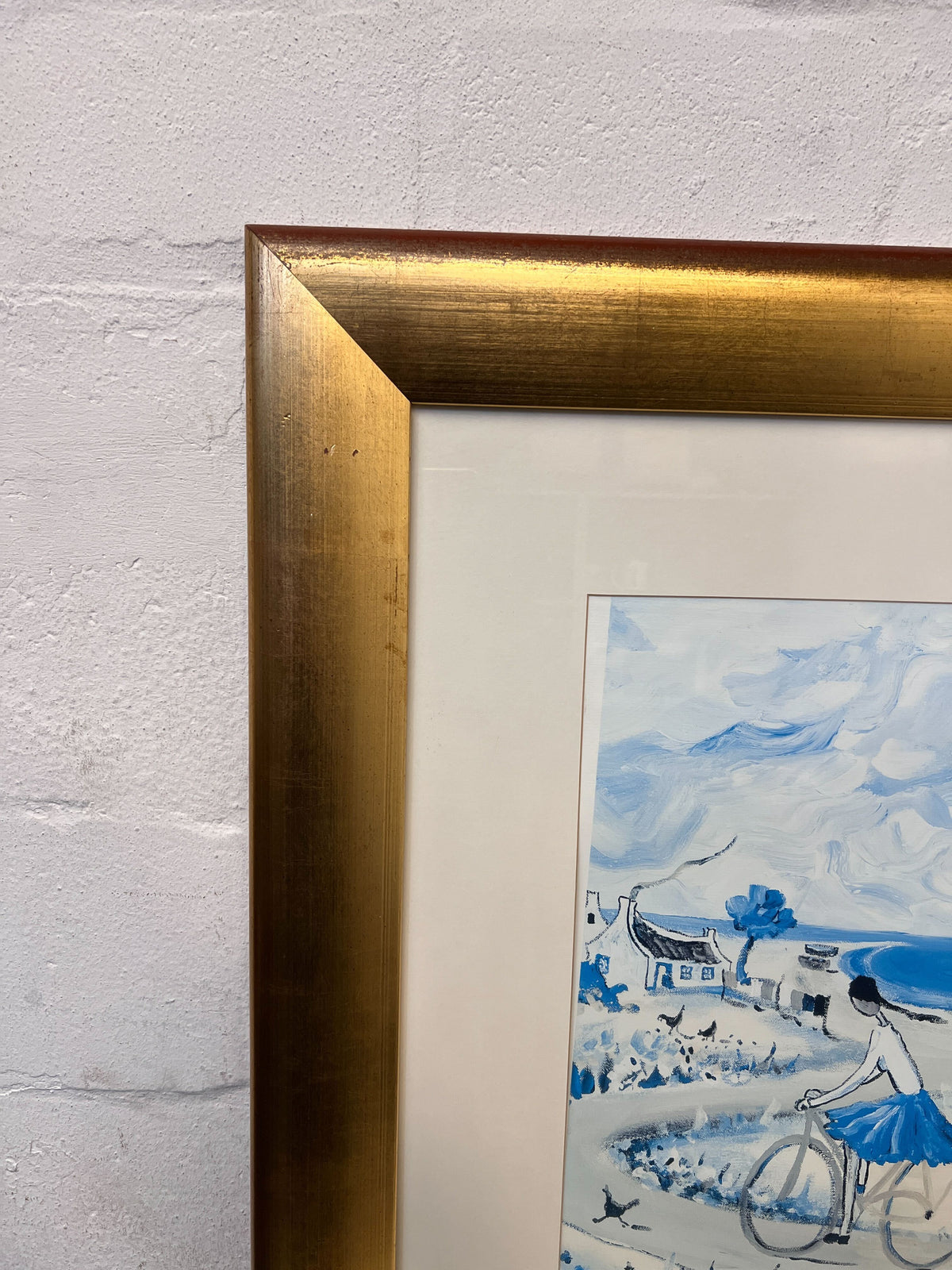 Framed Blue and Gold Landscape Artwork by Portchie – Slight Wear