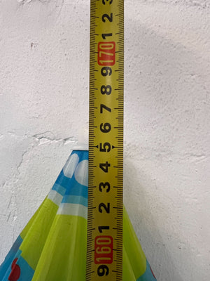 Vibrant Blue Beach Umbrella with Colorful Stripes