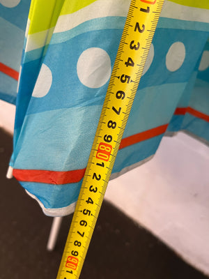 Vibrant Blue Beach Umbrella with Colorful Stripes