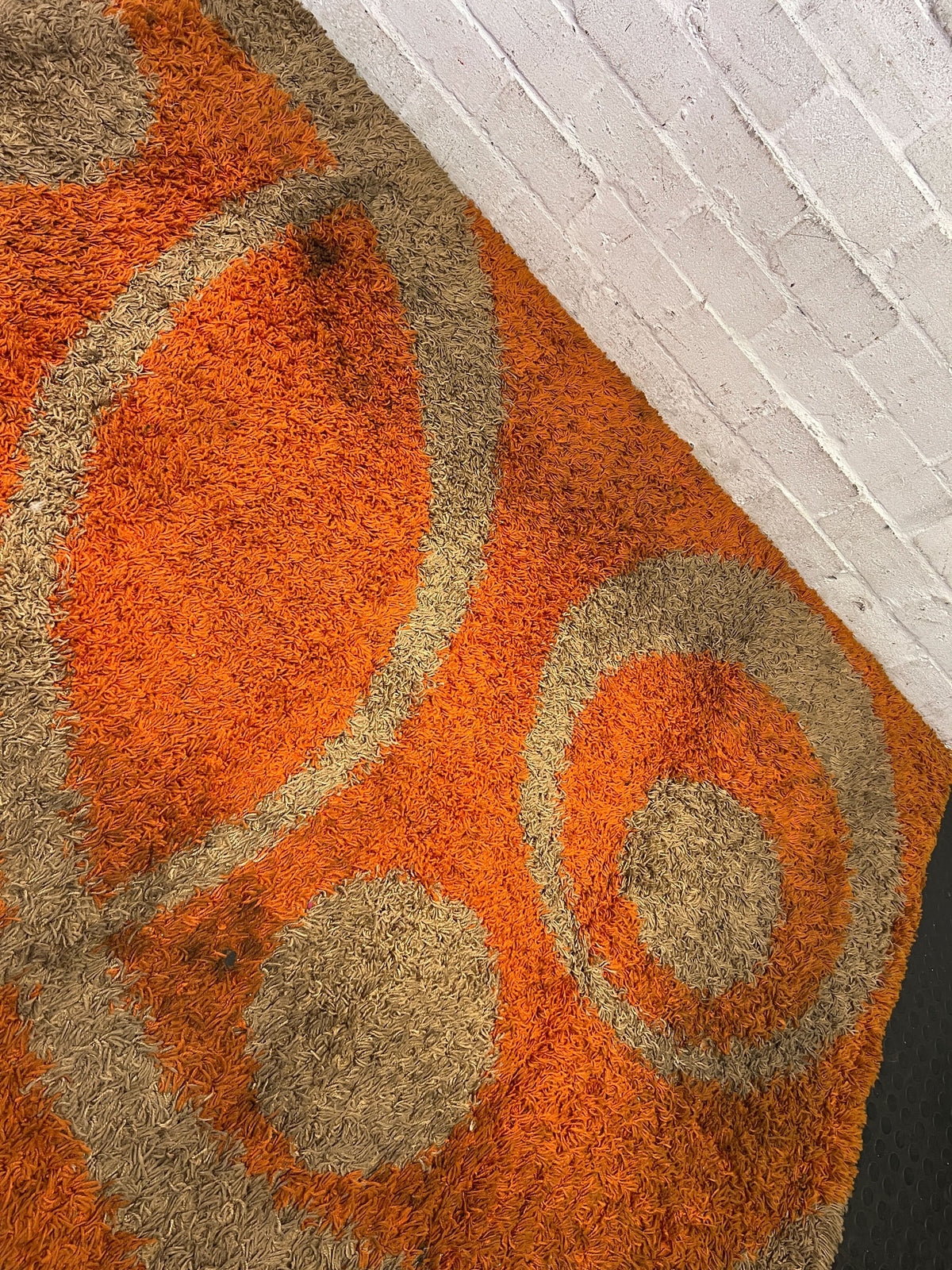 Vibrant Orange and Beige Contemporary Area Rug - PRICE DROP