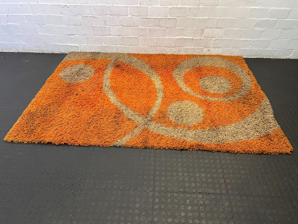 Vibrant Orange and Beige Contemporary Area Rug - PRICE DROP