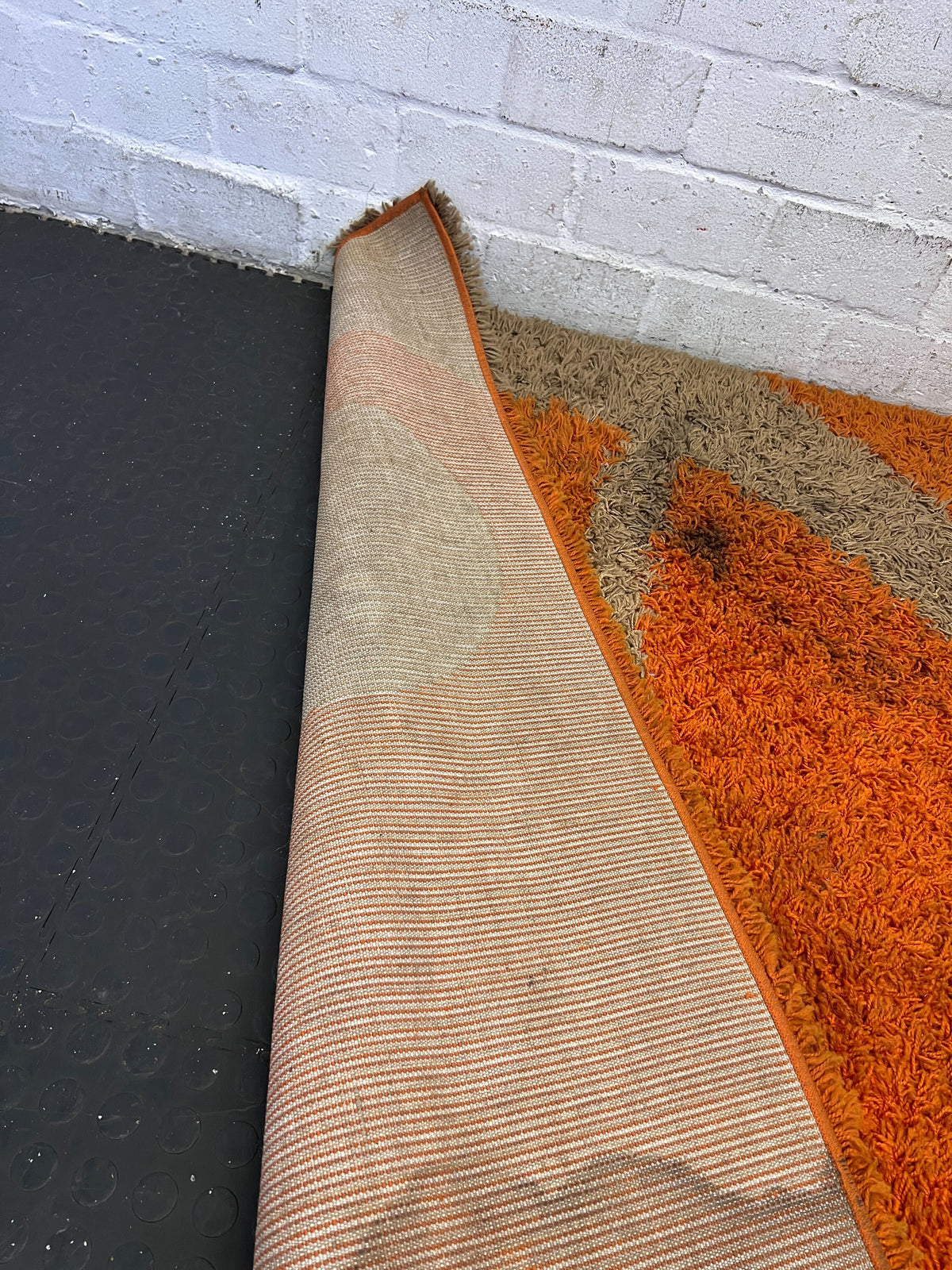 Vibrant Orange and Beige Contemporary Area Rug - PRICE DROP