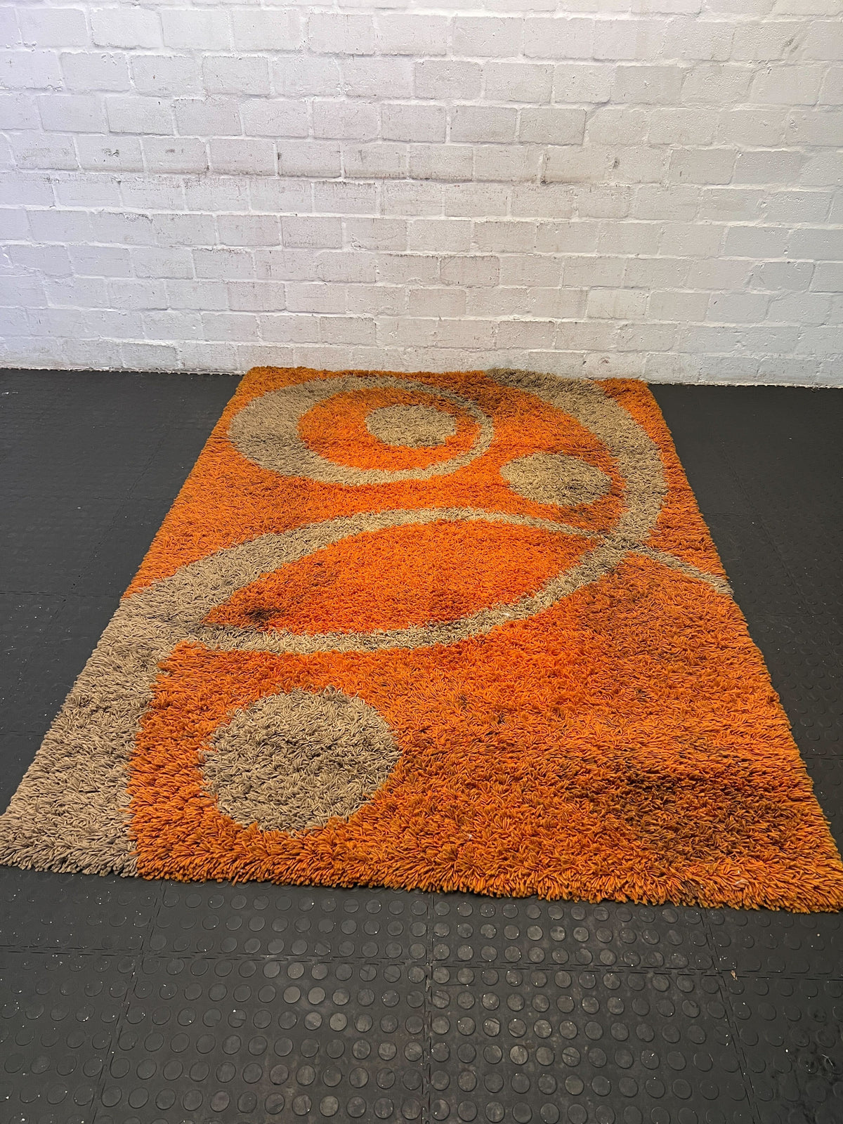 Vibrant Orange and Beige Contemporary Area Rug - PRICE DROP