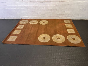 Retro Brown Area Rug with Geometric Patterns - Minor Wear - PRICE DROP