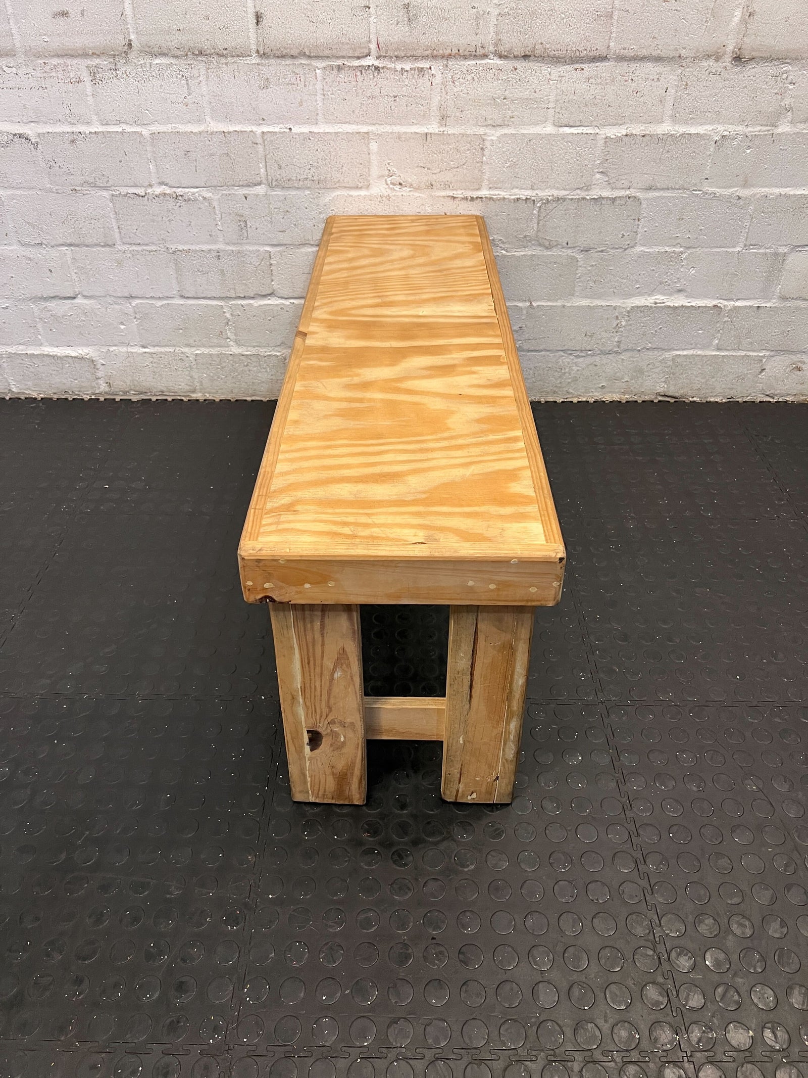 Rustic Pine Wood Bench - Natural Finish with Minor Scratches