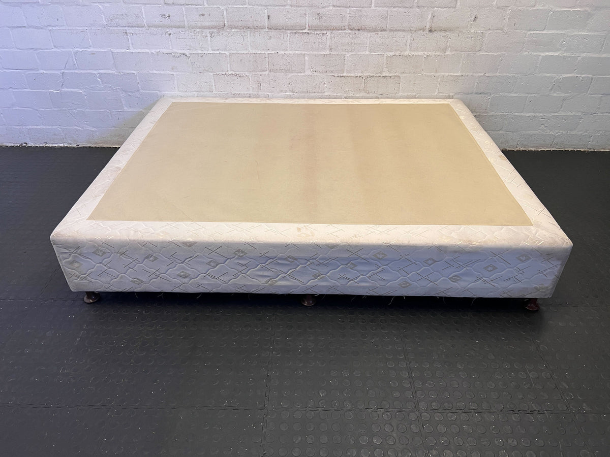 Queen Size White Upholstered Bed Frame with Minor Stains