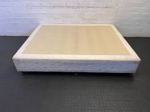 Queen Size White Upholstered Bed Frame with Minor Stains