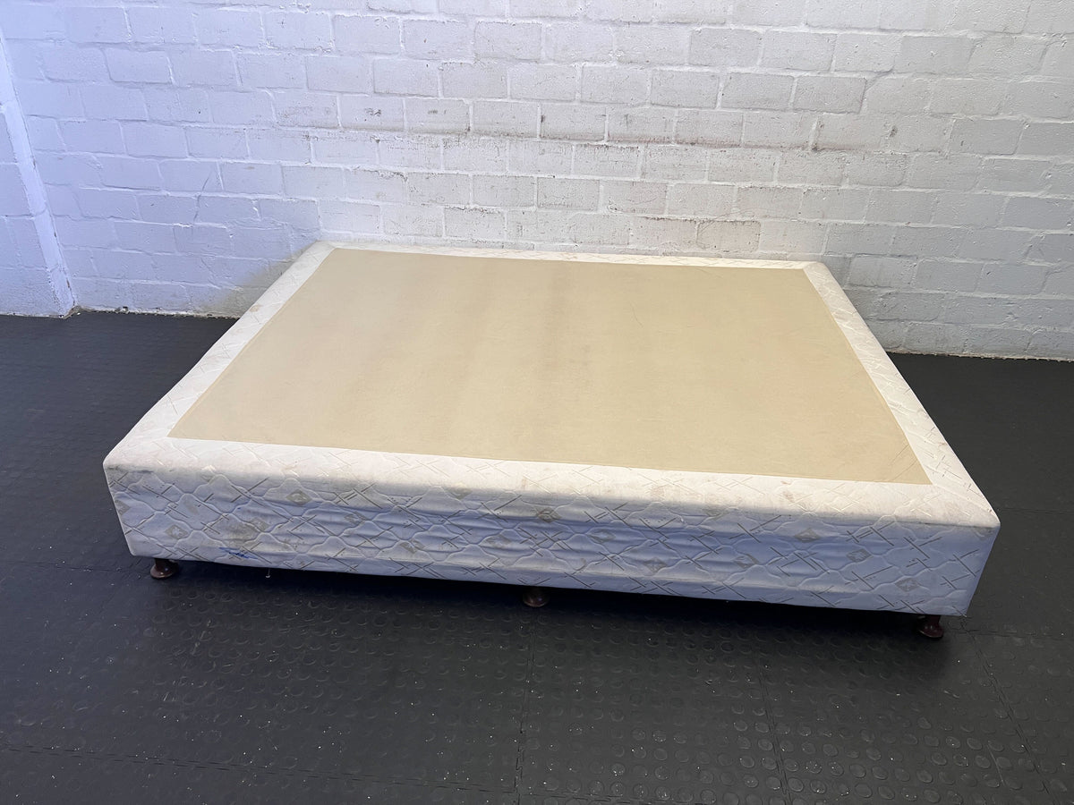 Queen Size White Upholstered Bed Frame with Minor Stains