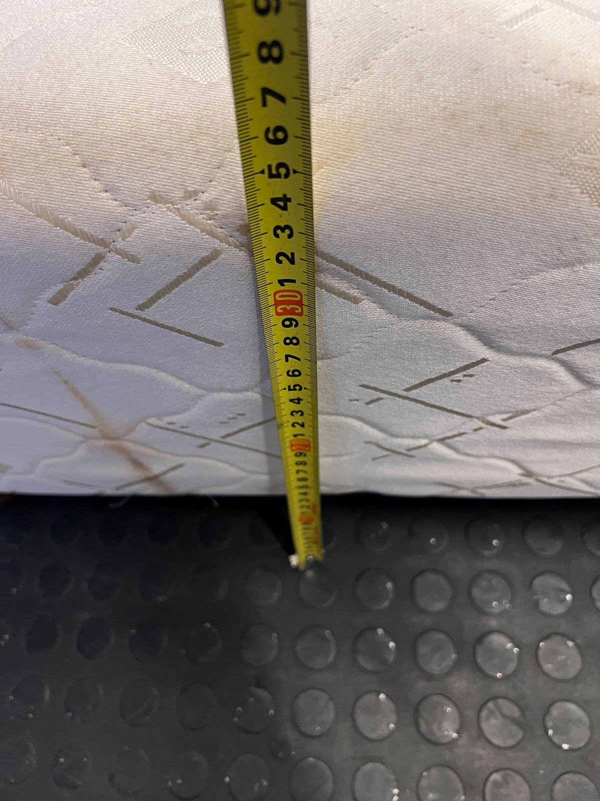 Queen Size White Upholstered Bed Frame with Minor Stains