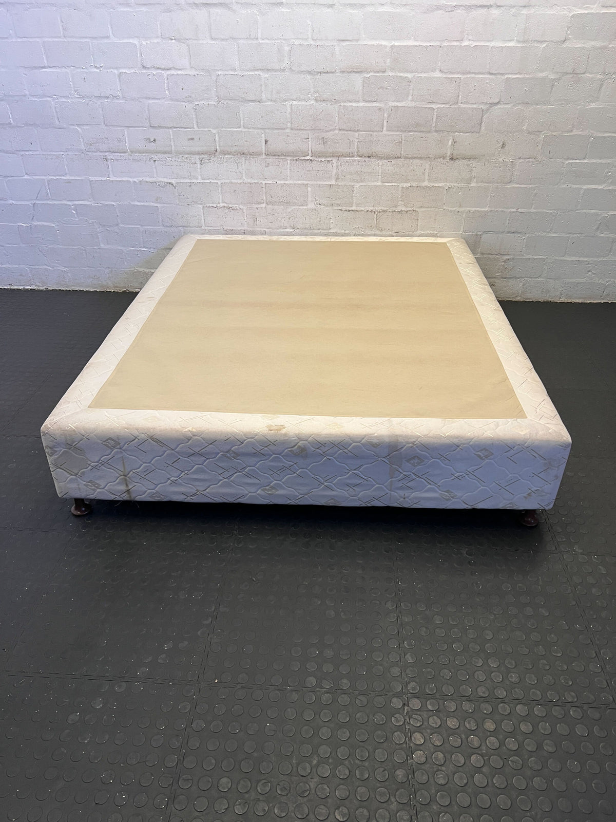 Queen Size White Upholstered Bed Frame with Minor Stains