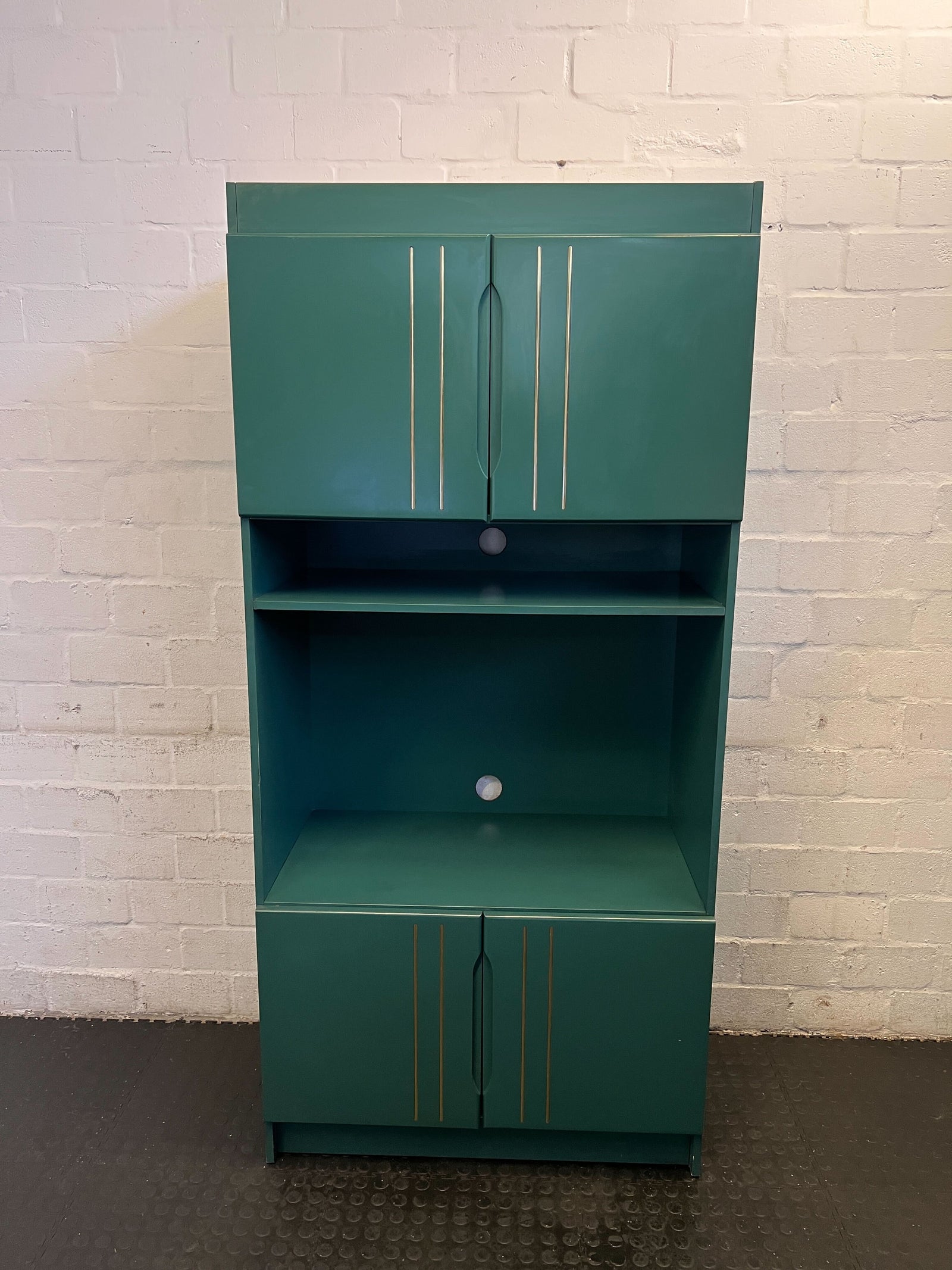 Stylish Vintage Green Storage Cabinet with Gold Accents