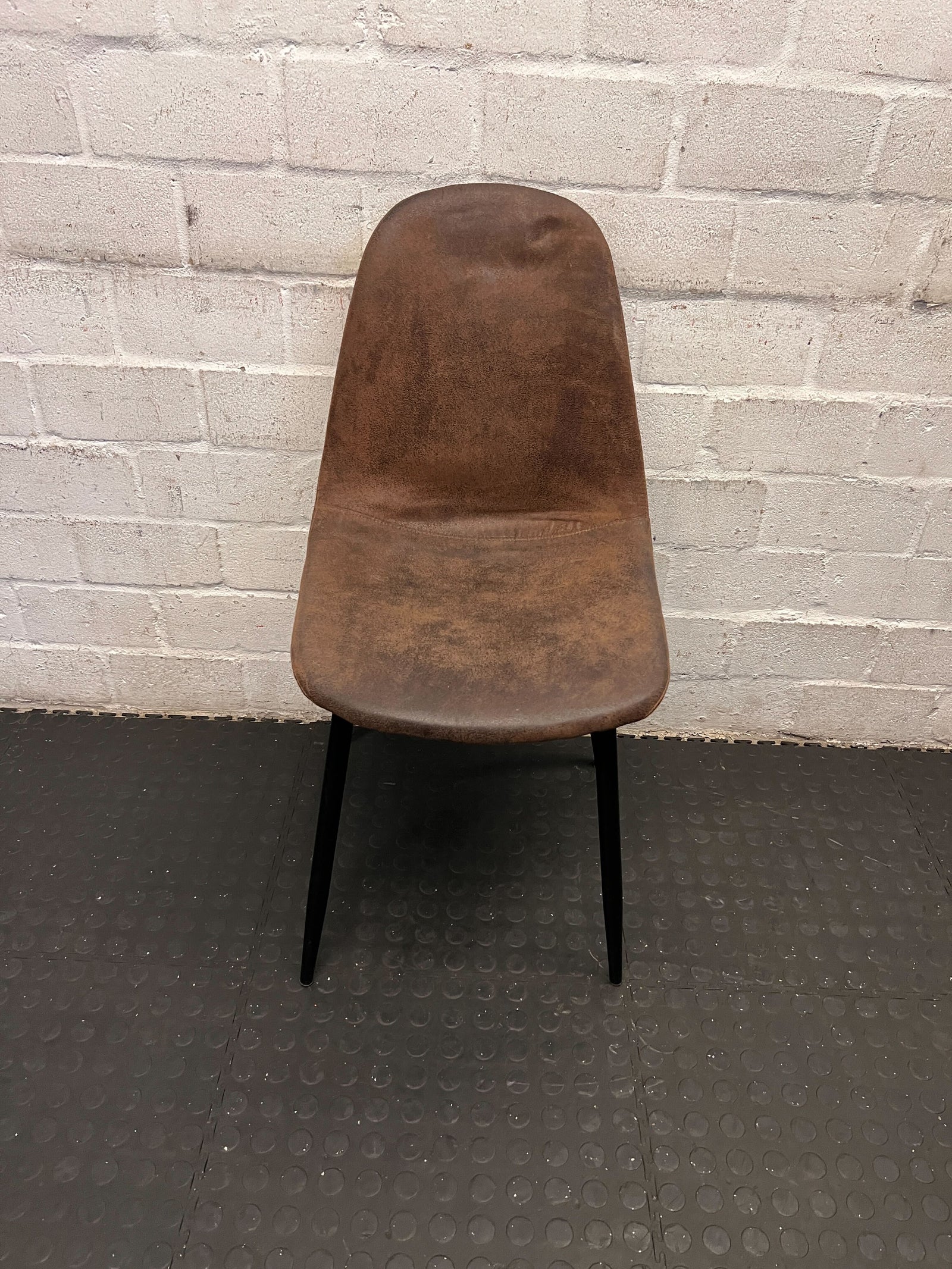Stylish Brown Faux Leather Dining Chair with Black Legs