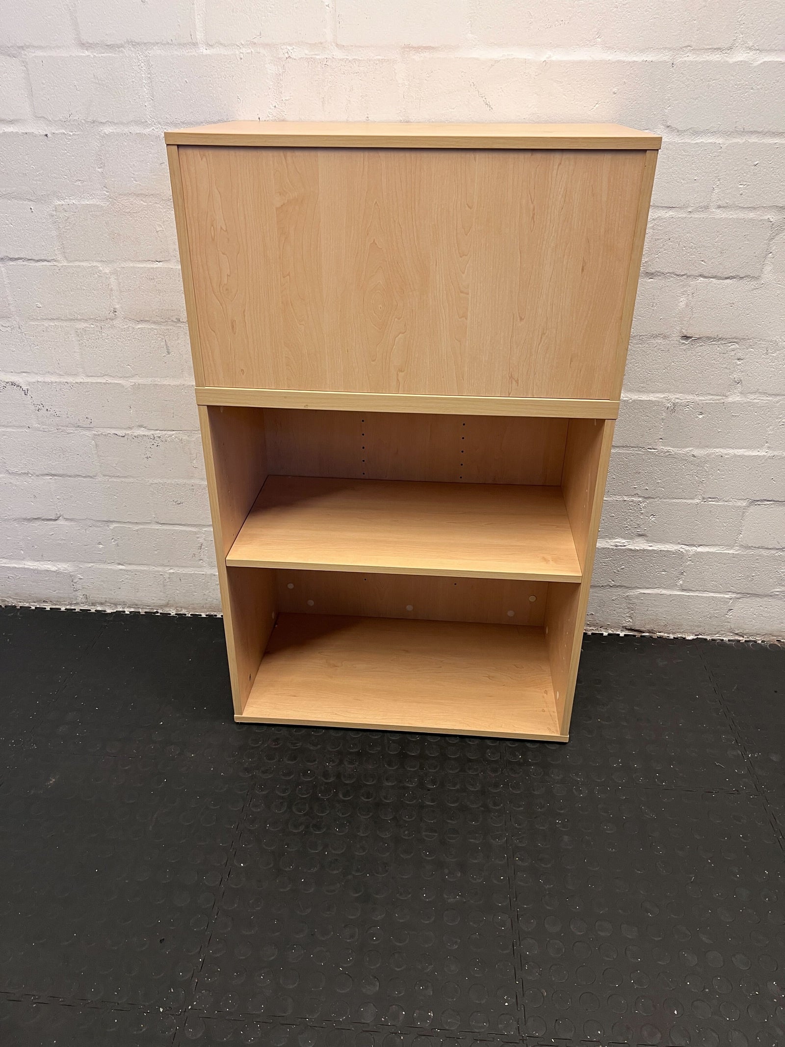 Sturdy Light Wood 3-Shelf Storage Unit with Cabinet - Great Condition