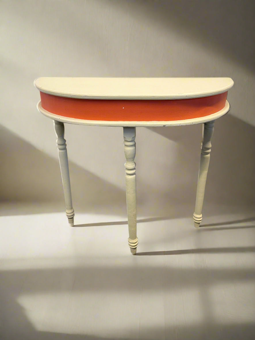 Charming Vintage Console Table with Orange Accent – Good Condition