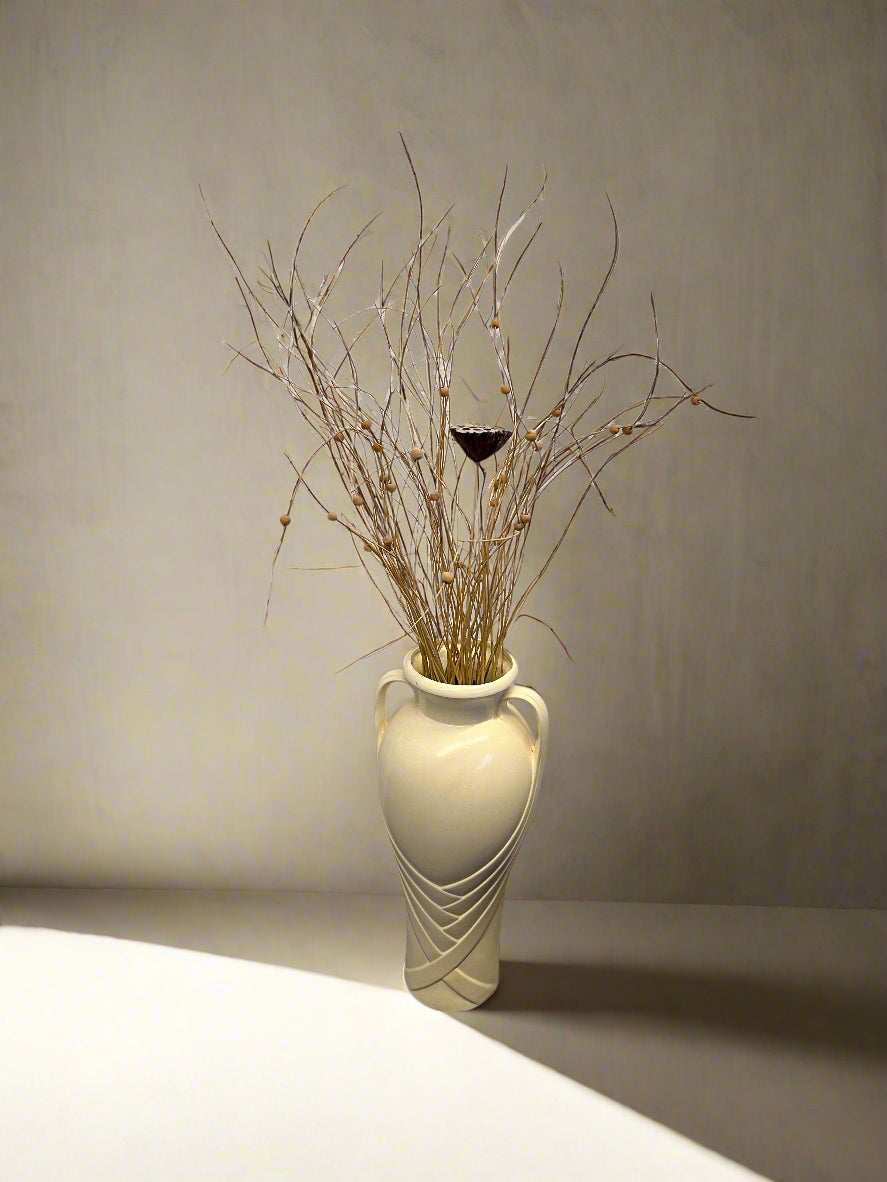 Elegant Cream Ceramic Vase with Decorative Dried Stems