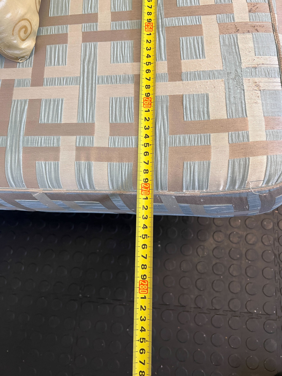 Elegant L-Shape Couch with Cushions in Light Blue and Yellow