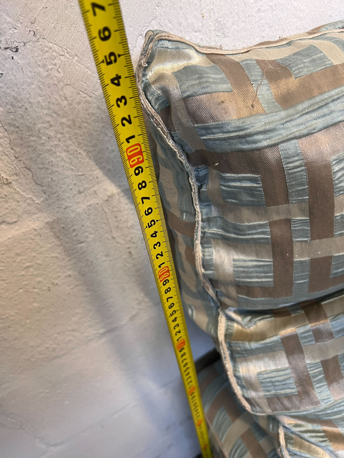 Elegant L-Shape Couch with Cushions in Light Blue and Yellow