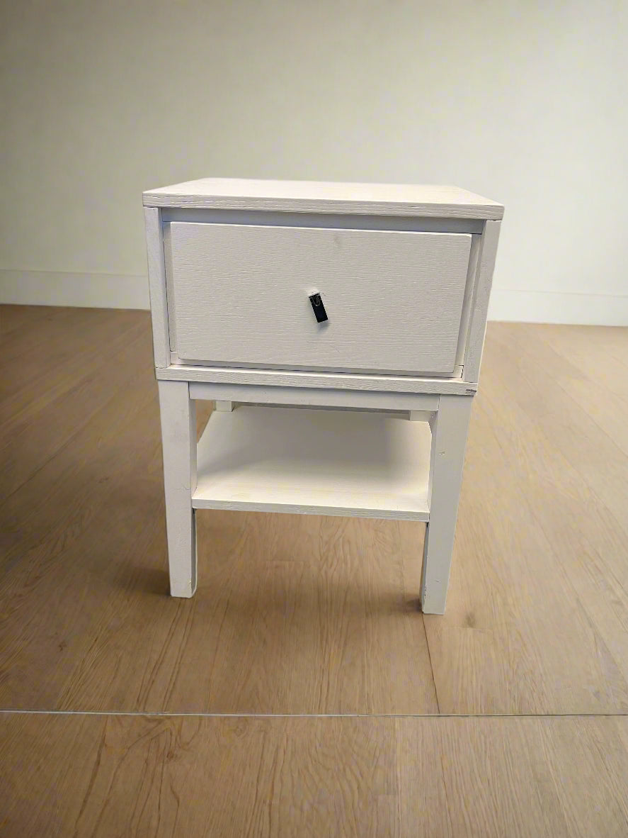 Chic White Wooden Nightstand with Drawer - Minor Scratches - REDUCED