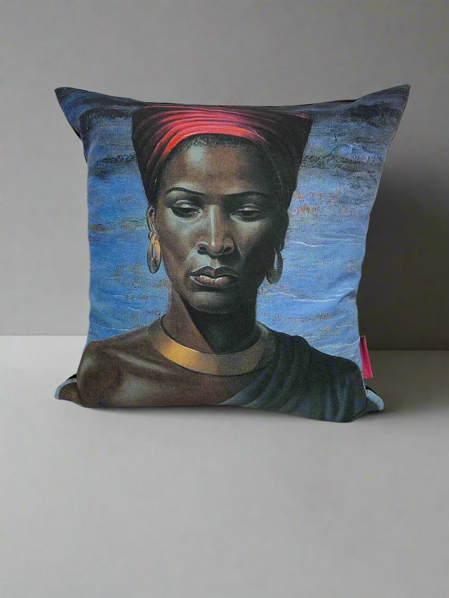 Artistic Throw Pillow with Bold African Portrait Design - REDUCED