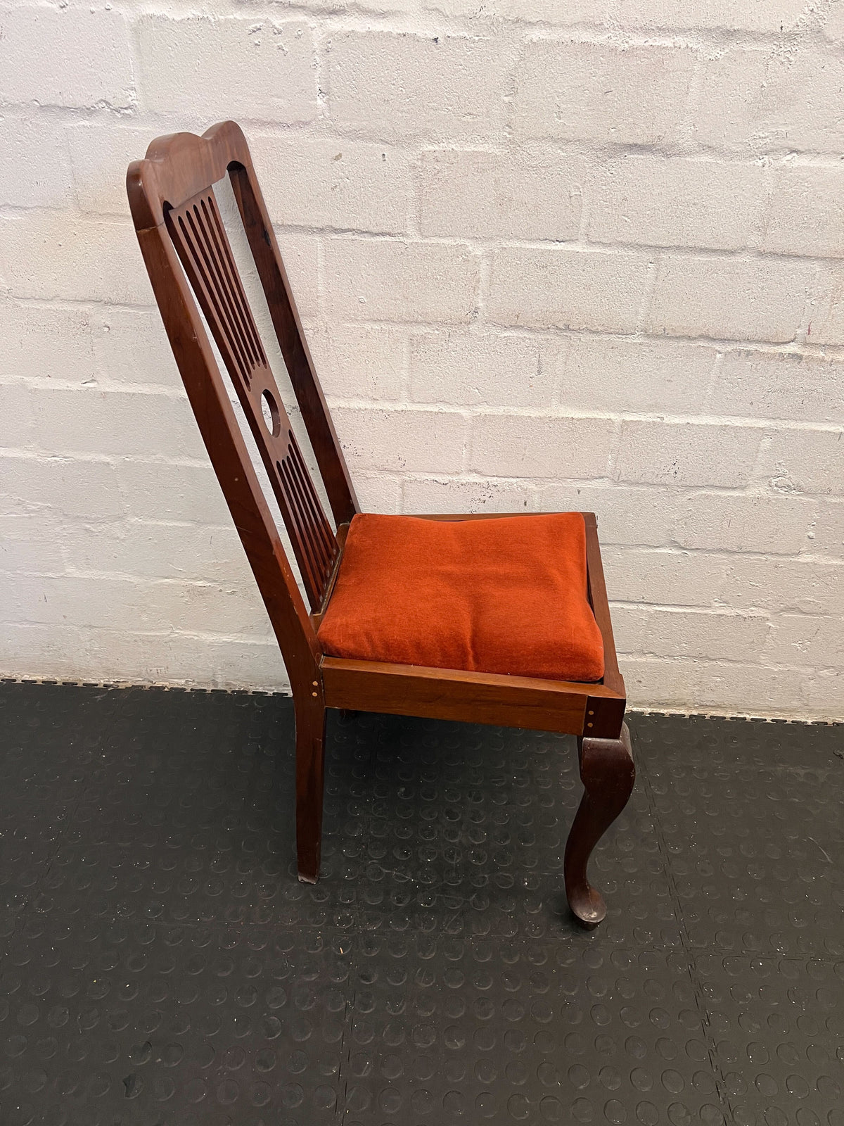 Wood Dining Chair with Rustic Orange Velvet Cushion - PRICE DROP