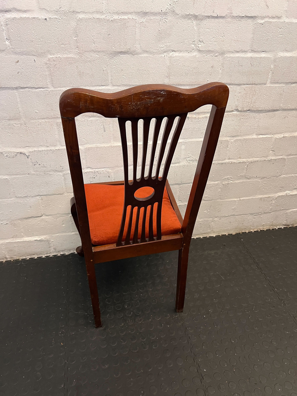 Wood Dining Chair with Rustic Orange Velvet Cushion - PRICE DROP