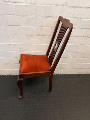 Wood Dining Chair with Rustic Orange Velvet Cushion - PRICE DROP
