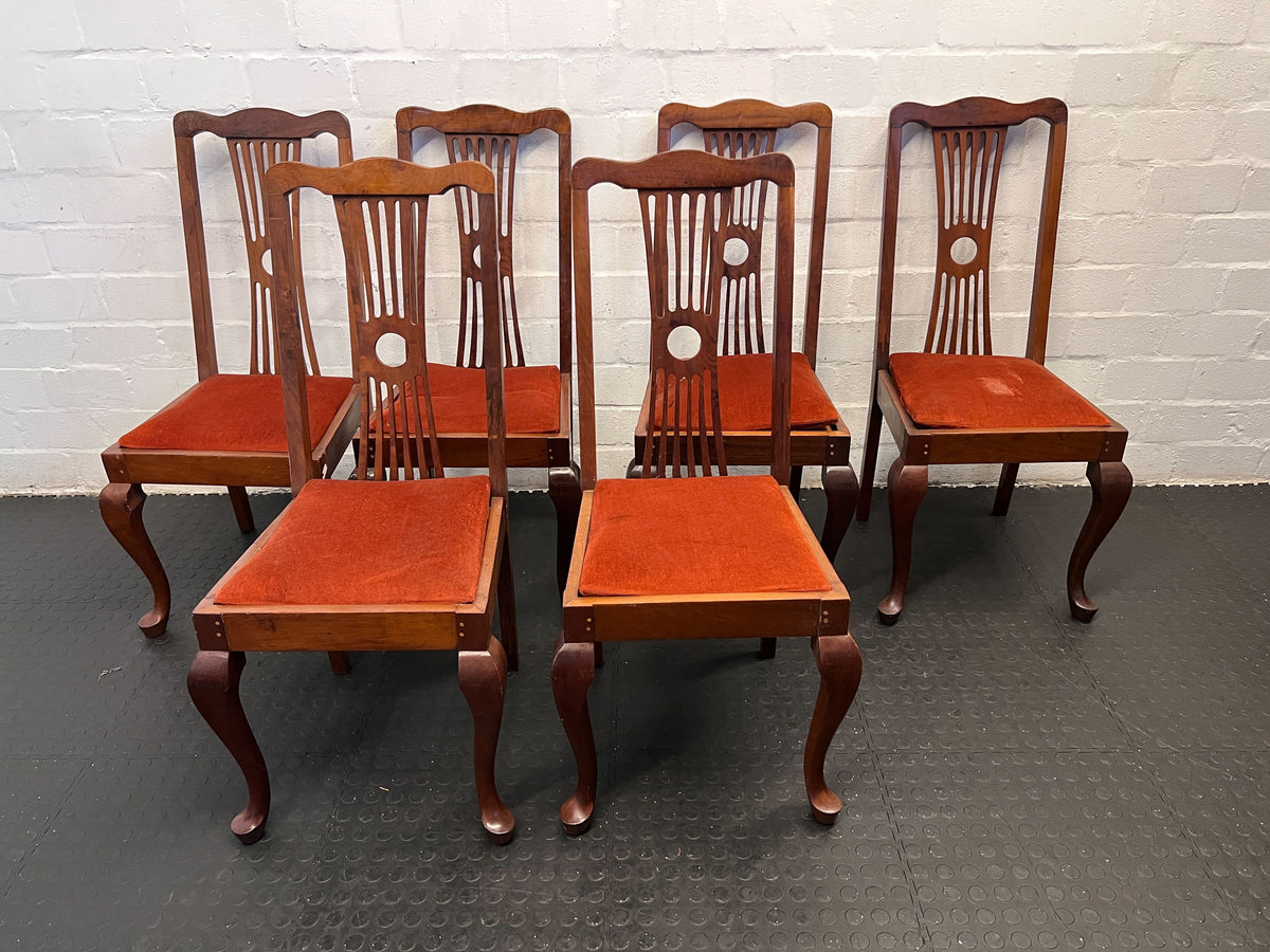 Wood Dining Chair with Rustic Orange Velvet Cushion - PRICE DROP