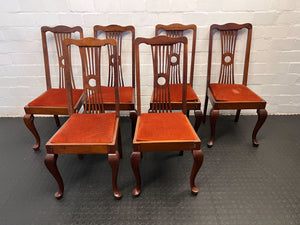 Wood Dining Chair with Rustic Orange Velvet Cushion - PRICE DROP