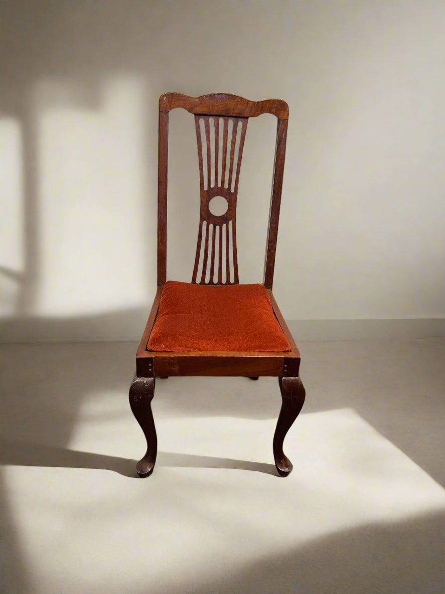 Wood Dining Chair with Rustic Orange Velvet Cushion - PRICE DROP