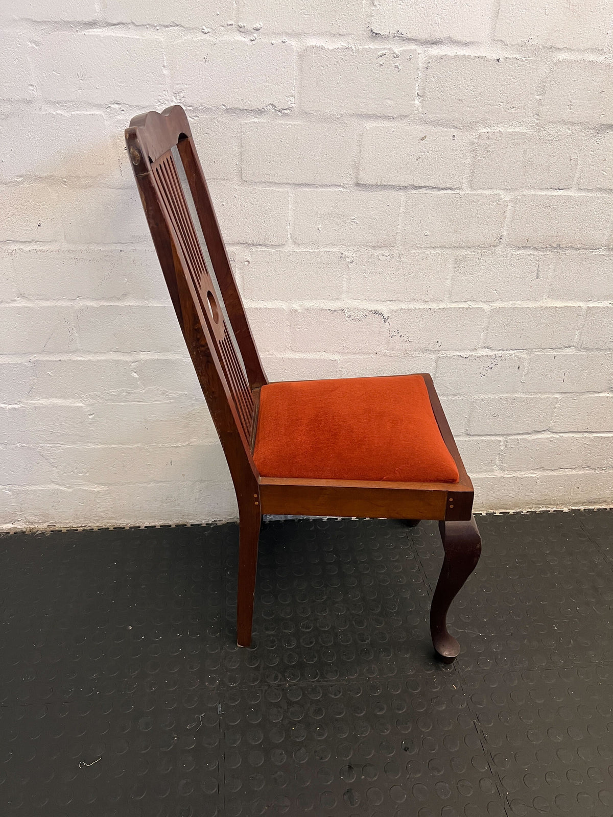 Vintage Wooden Accent Chair with Orange Velvet Seat – Seats need attention - PRICE DROP
