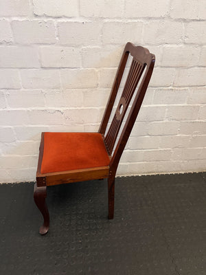 Vintage Wooden Accent Chair with Orange Velvet Seat – Seats need attention - PRICE DROP