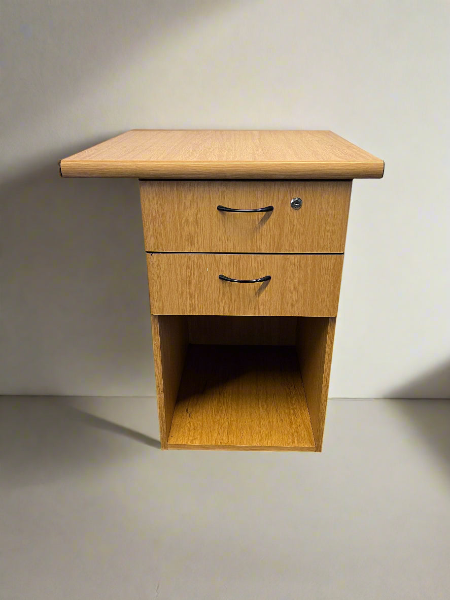 Oak-Effect Side Table with Drawer and Open Shelf