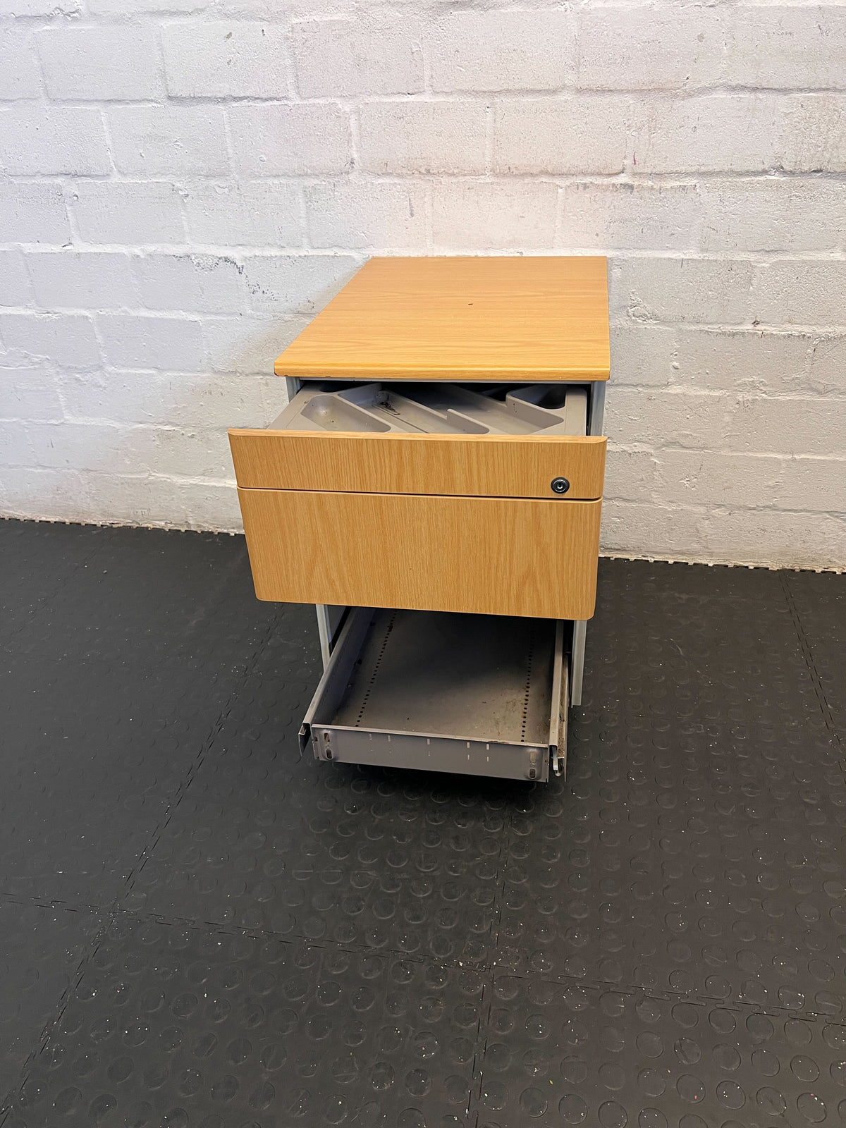 Versatile Oak Wood Mobile Filing Cabinet with Drawer
