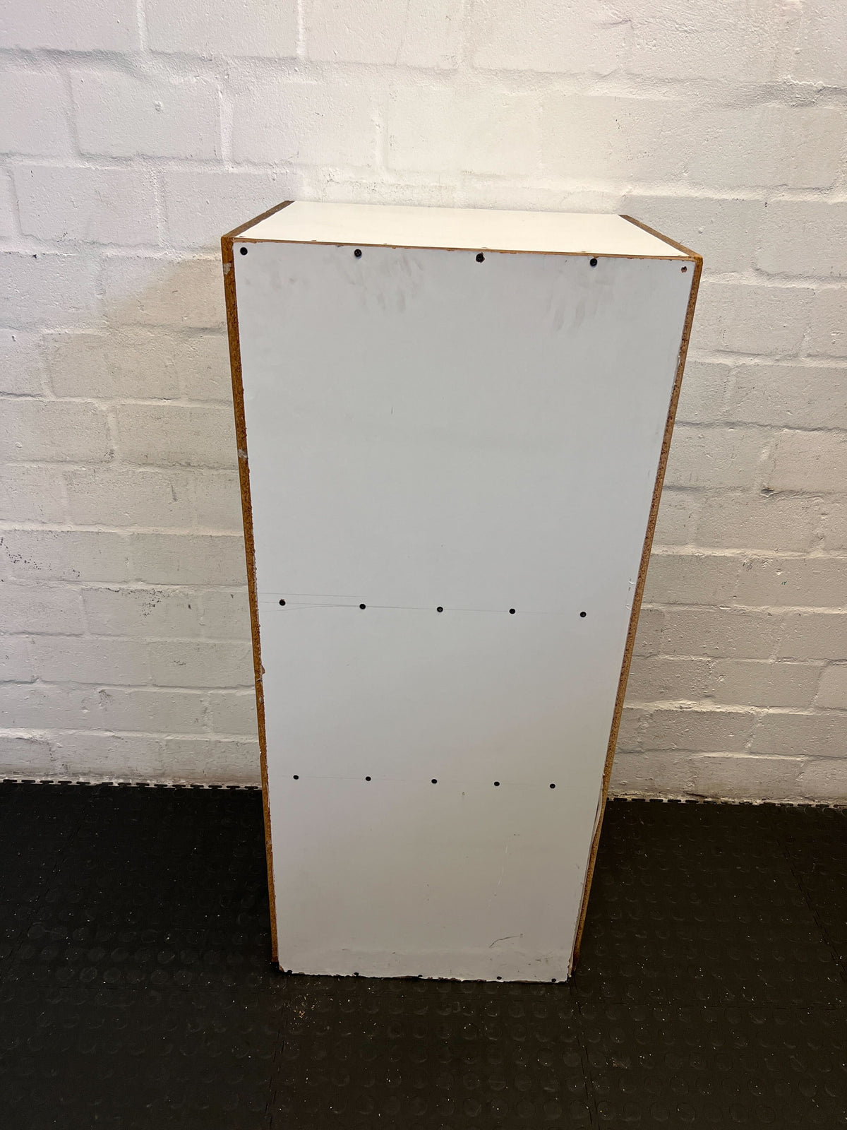 Minimalist White Wooden Bookshelf with Minor Edge Damage