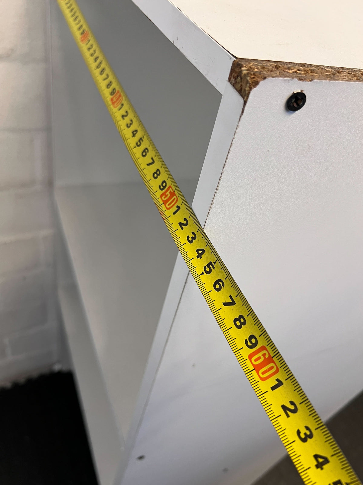 Minimalist White Wooden Bookshelf with Minor Edge Damage